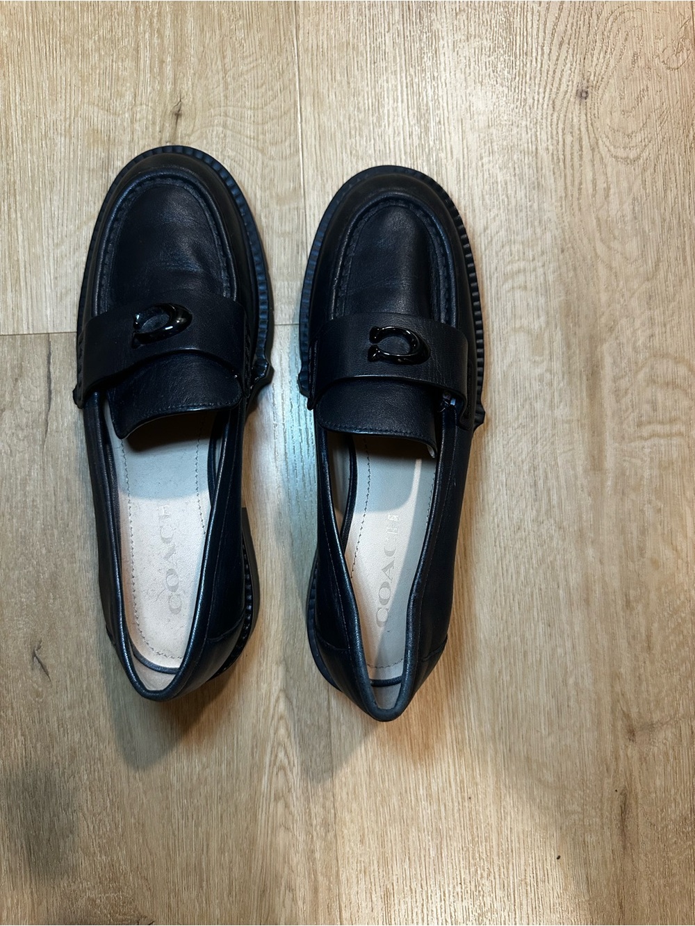 Coach Black Leather Penny Loafers with Signature Bit